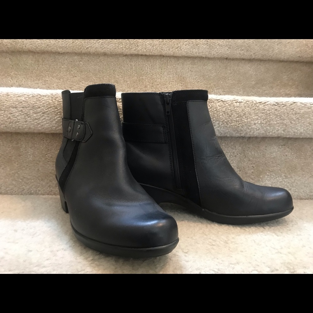 Clarks black booties with zipper.